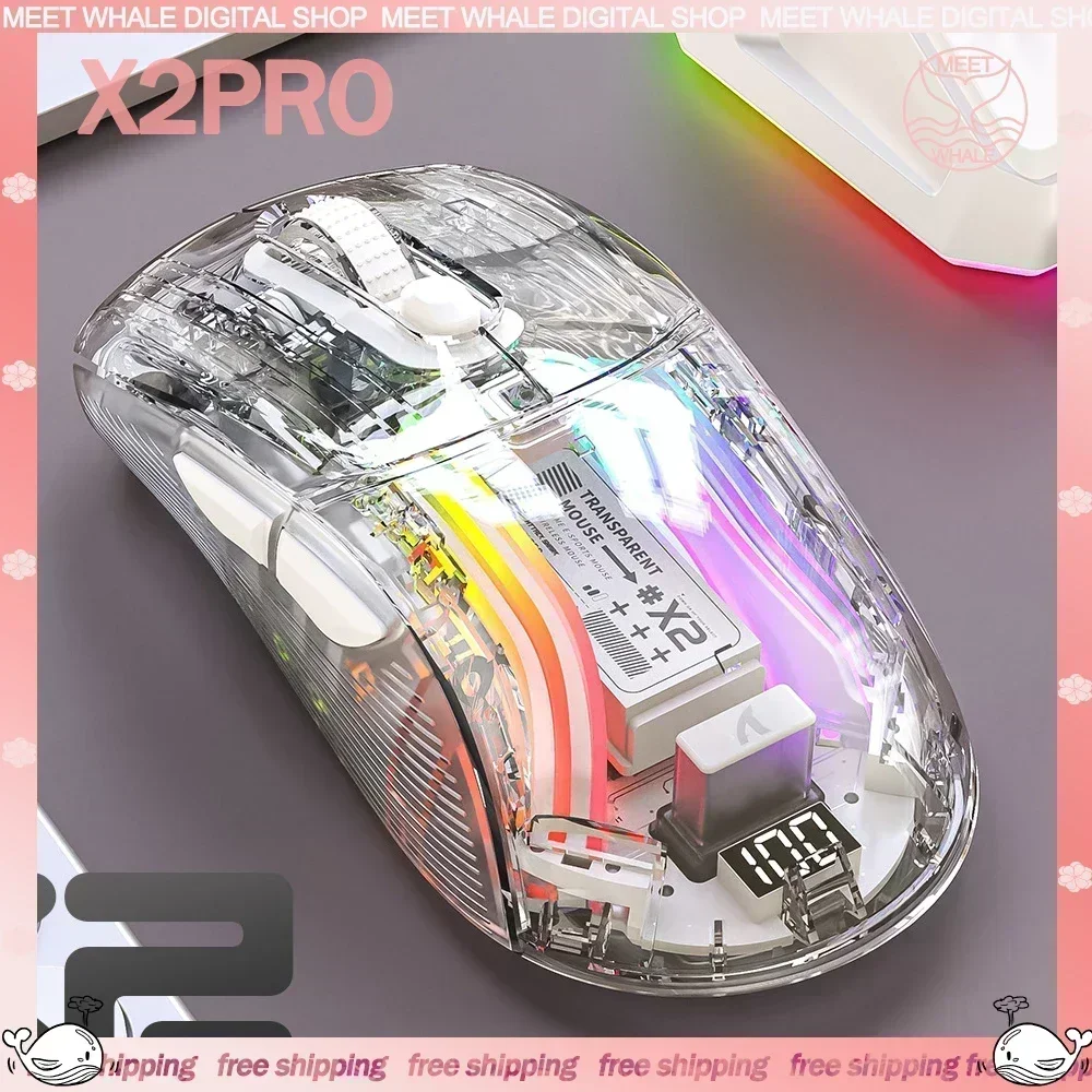

Attack Shark X2pro Mouse With Screen 3 Mode 2.4G Bluetooth Wireless Mouse RGB Backlit Lightweight Mice Transparent Mouse Gifts