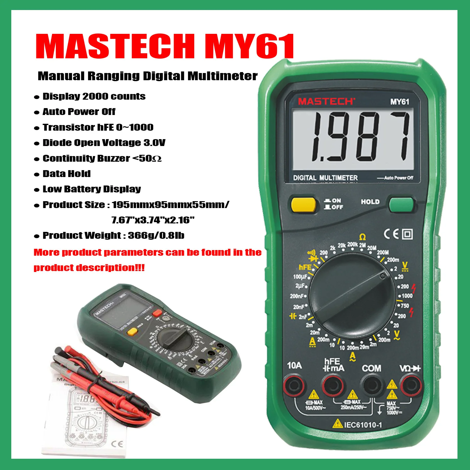 MASTECH MY60 MY61 MY62 MY63 MY64 MY65 MY68 Manual Ranging Digital.