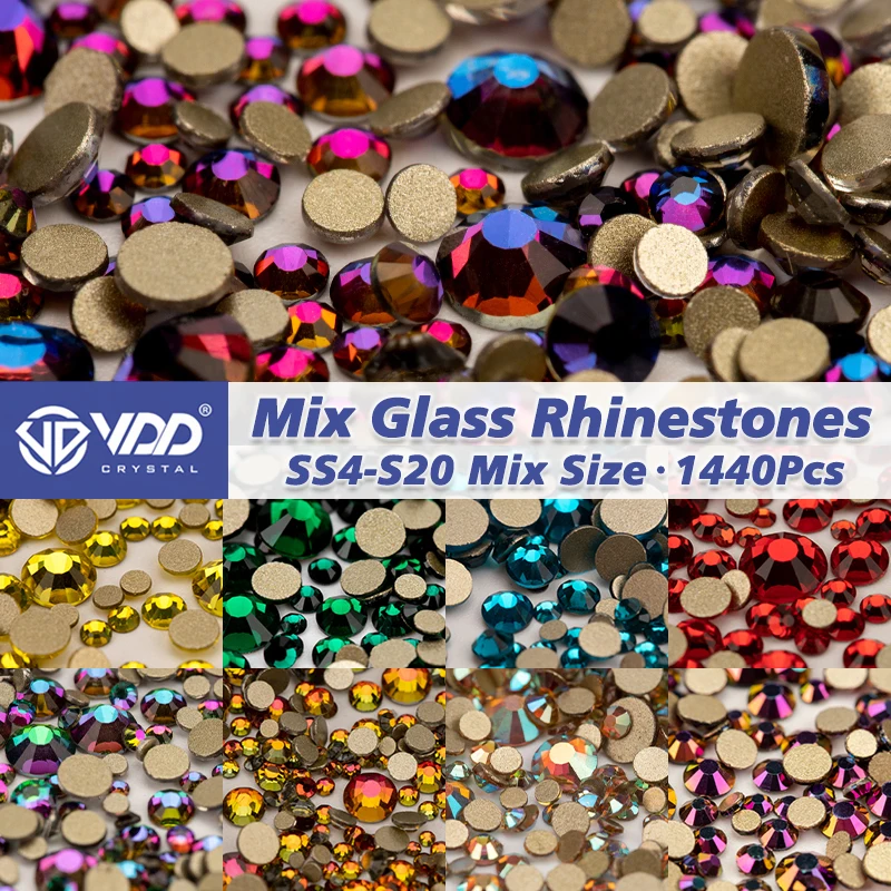 beadsland 1440pcs Flat Back Crystal Rhinestones Round Gems for