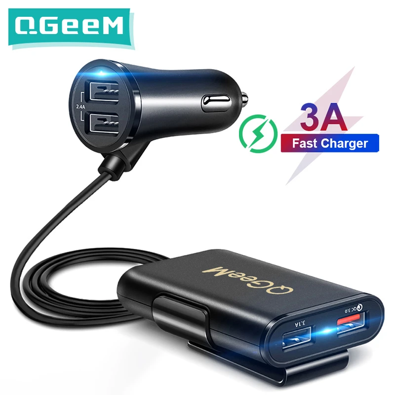 QGEEM 4 USB QC 3.0 Car Charger Quick Charge 3.0 Phone Car Fast Front Back Charger Adapter Car Portable Charger Plug for iPhone