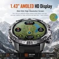 Montre connectée GPS d'extérieur nouvelle génération pour homme avec boussole, altimètre, baromètre, lampe torche LED, appels Bluetooth, étanchéité 3ATM, écran AMOLED HD de 1,43 pouces, 2 Go de mémoire, écouteurs TWS, suivi de la santé (fréquence cardiaque/oxygène sanguin/sommeil) 6