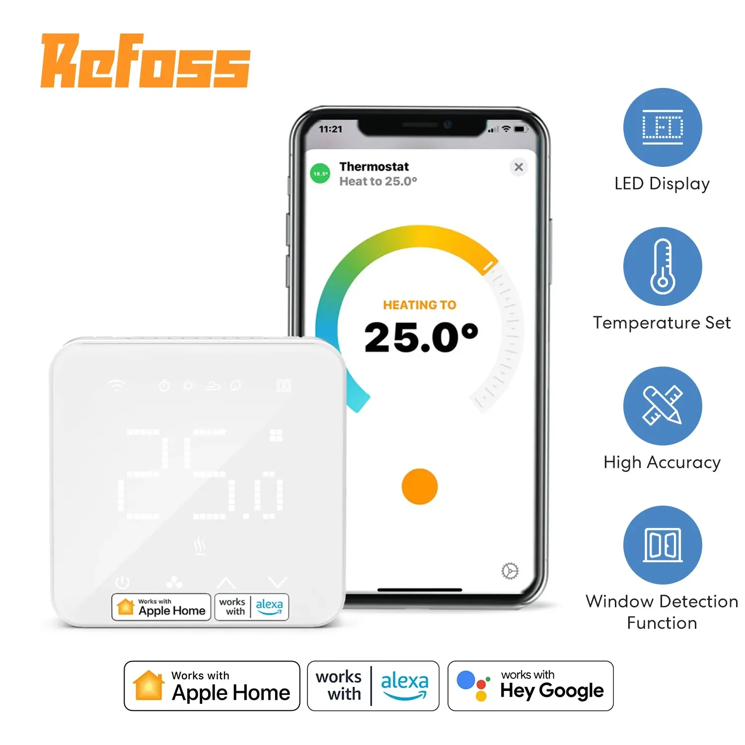 

Refoss HomeKit Wi-Fi Smart Thermostat for Boiler/Water Underfloor Heating System Touch Screen For Siri Alexa Google Assistant