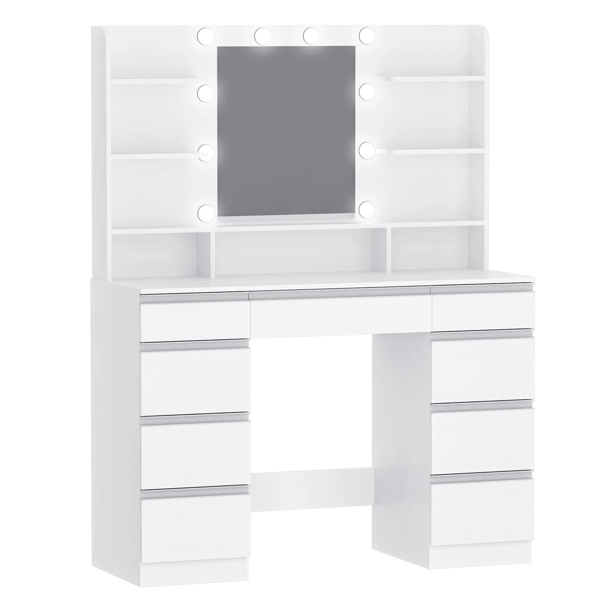 Toeletta Hzuaneri con 10 sfere luminose a LED, luminosità regolabile, ampio specchio HD, 1 cassetto grande e 8 piccoli cassetti