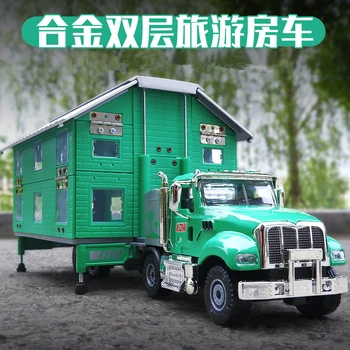 합금 럭셔리 RV 레크리에이션 자동차 모델, 금속 캠핑 밴, 모터홈 더블 데크, 여행 자동차 모델, 어린이 장난감 선물