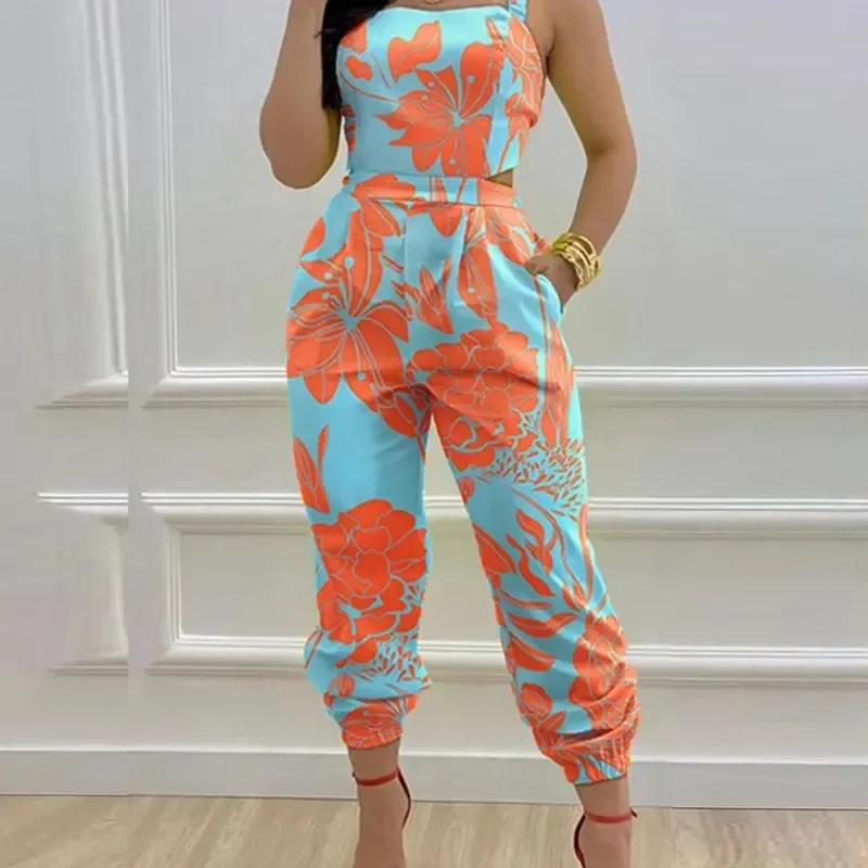 Women's Jumpsuit Elegant Sexy Suspender Printed Jumpsuits Casual Hip Waist Overalls Romper For Women Spring Summer 2024