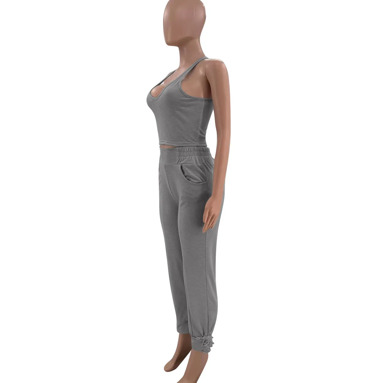 Fashion Summer Women Casual Solid Color Multicolor Deep V Neck Gym Fitness Two-Piece Set Sport Wear Jogging Suit