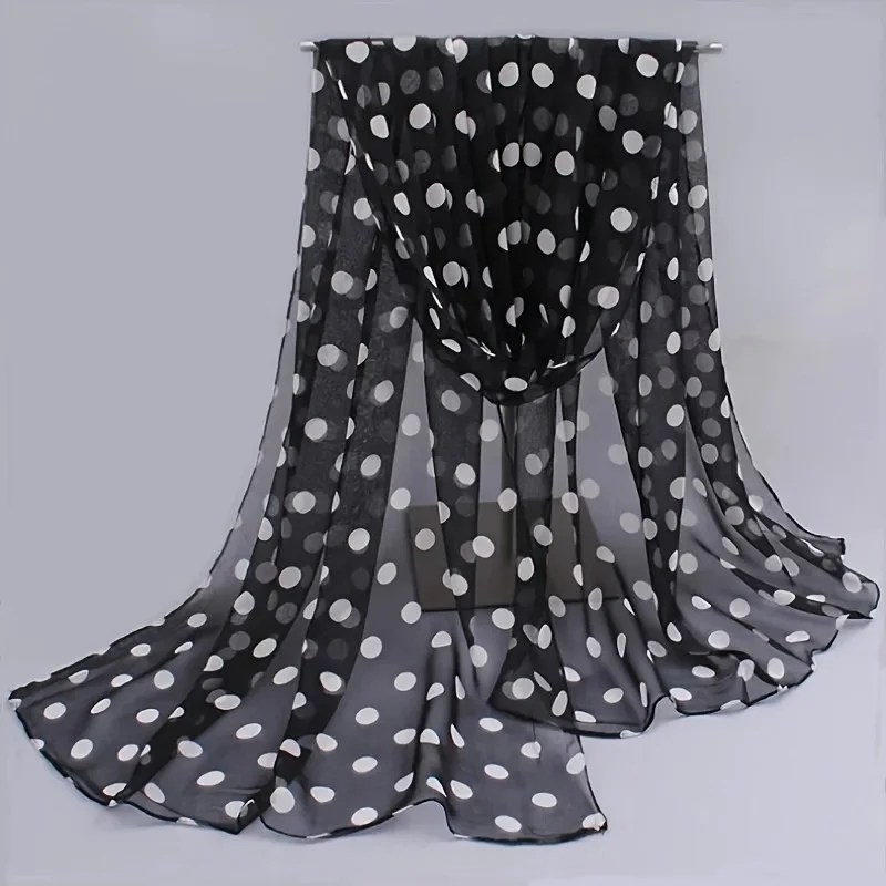 2024 Fashion Printed Dot Chiffon Hijab Scarf Women Pareo Lady Bandanas Beach Towels Summer Muslim Veil Wrap Female Foulard - Image 2