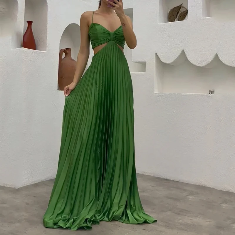 Ellafads Women Maxi Dress Summer Solid Sling Suspender Sleeveless