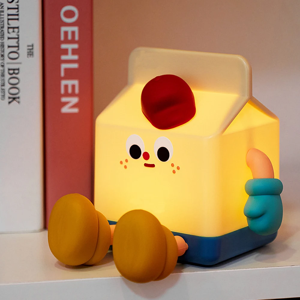 Cartoon Milk Carton Atmosphere Light LED Reading Light Children's Bedroom Bedside Touch Switch USB