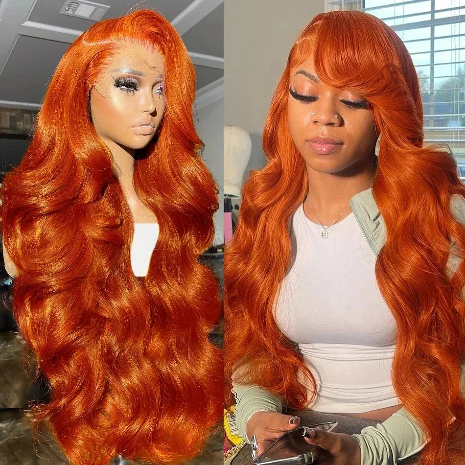 

Ginger Orange Lace Front Wigs Human Hair Pre Plucked Hairline with Baby Hair Body Wave 13x4 HD Lace Frontal Human Hair Colored