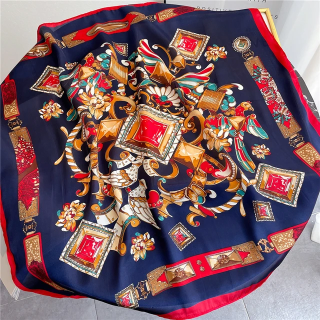 Silk Square Scarf Women Satin Bandana Print  Scarves Head Band Fashion Lady Hair Shawl and Wrap Female Neckerchief Hijab 2022 FJ70-350-1