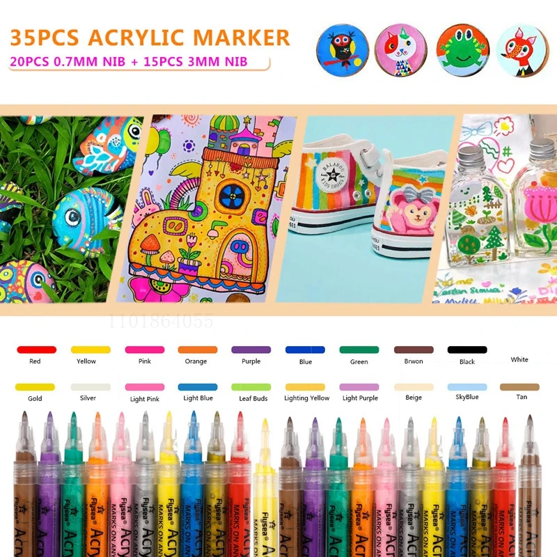 

Hiale Permanent Acrylic Paint Marker Pens,Double Pack of Both Extra Fine and Medium Tip,for Rock,Wood,Metal,Canvas,Easter Egg