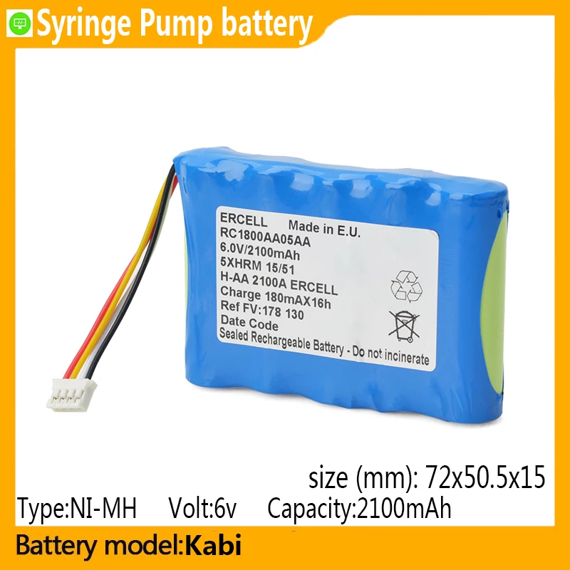 

Kabi capacity 2100mAh 6v NI-MH battery, suitable for Fresenius Kabi, AGILIA IS, AGILIA RC2,Syringe Pump