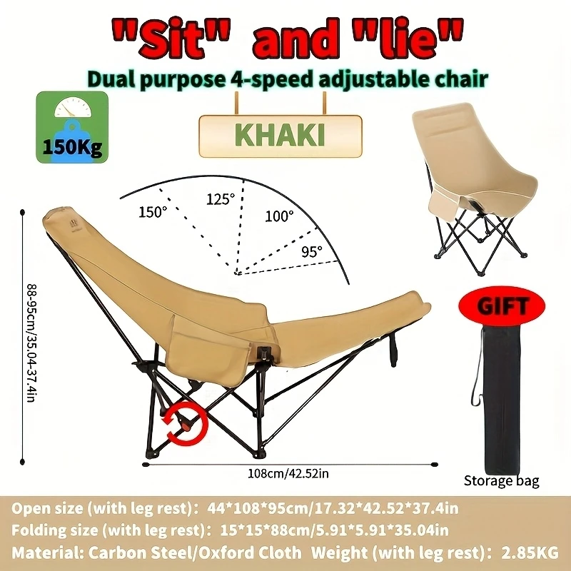 Adjustable 4-Position Camping Chair with Footrest 1