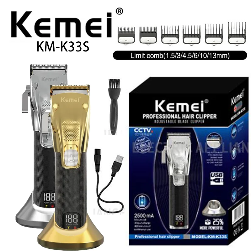 Kemei KM-K33S Fast Charging and Long Time Using Professional Salon Hair Trimmer Hair Cutting Machine for Men Clippers 36pcs time automatic stainless steel dough divider rounder cutter bakery dough divider bread dough divider dough divider machine