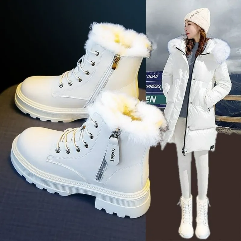 

New Winter Warm Women's Boots 2024 Fashion Platform Plush Boots for Women White Side Zipper Short Boots Botines Para Mujeres 안전화