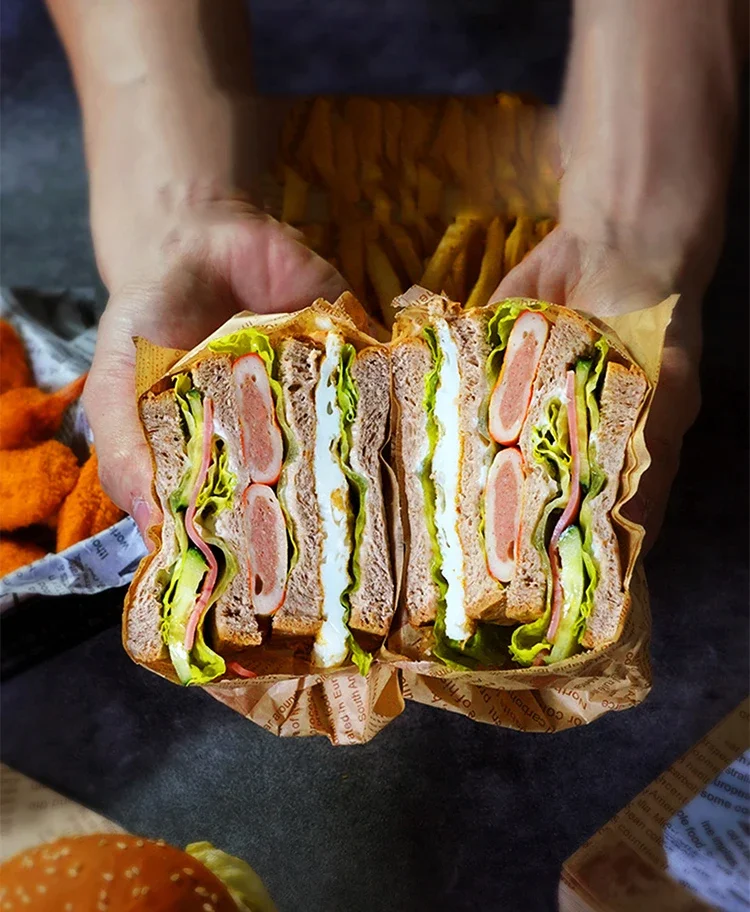 50PCS Greaseproof Wax Food Wrapping Paper 20x30cm for Burgers, Sandwiches, French Fries... - SKU GWFW1509 - UGI Packaging