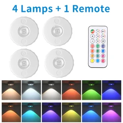 Rechargeable Wireless RGB Ambient Night Light with Remote Control and Dimmable Timing Function (4 Lamps 1 Remote)