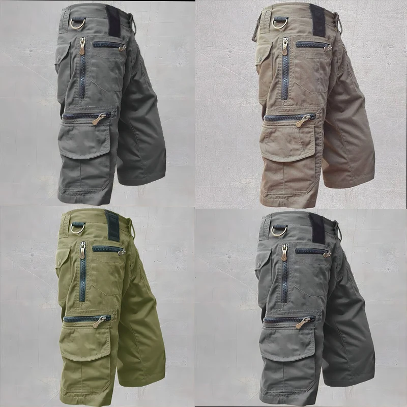 Summer Cotton Casual Cargo Shorts Men's Plus-size Loose Seven-point Straight Pants