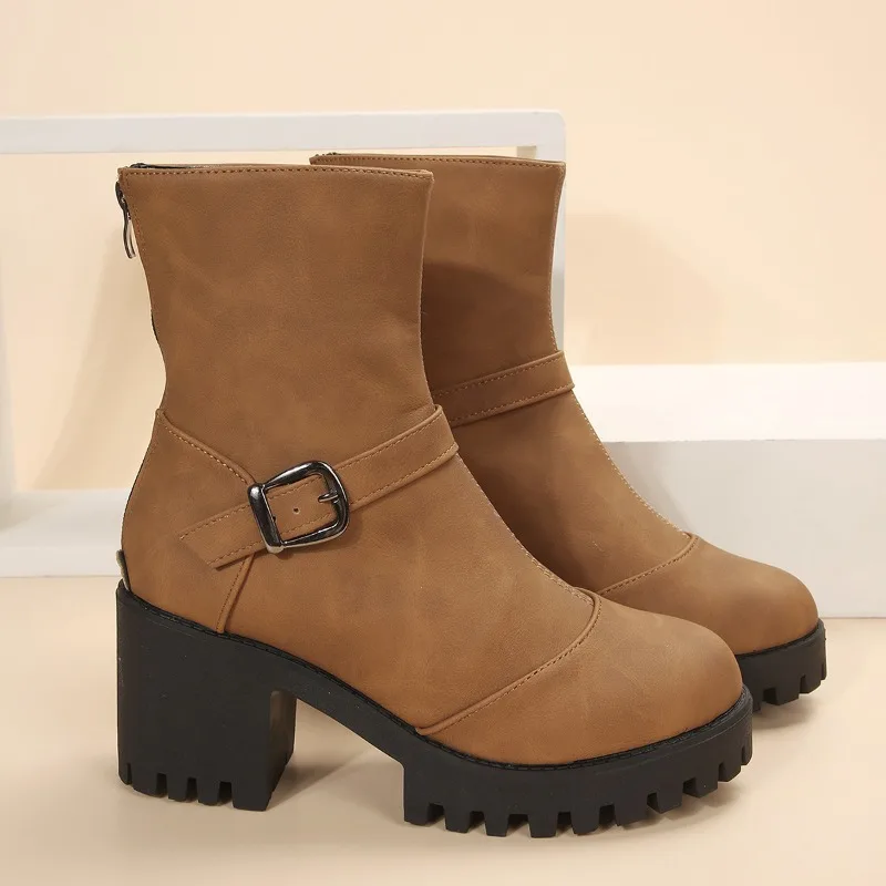 

Женские кожаные ботильоны с пряжкой, на молнии сзади, Осень-зима 2024