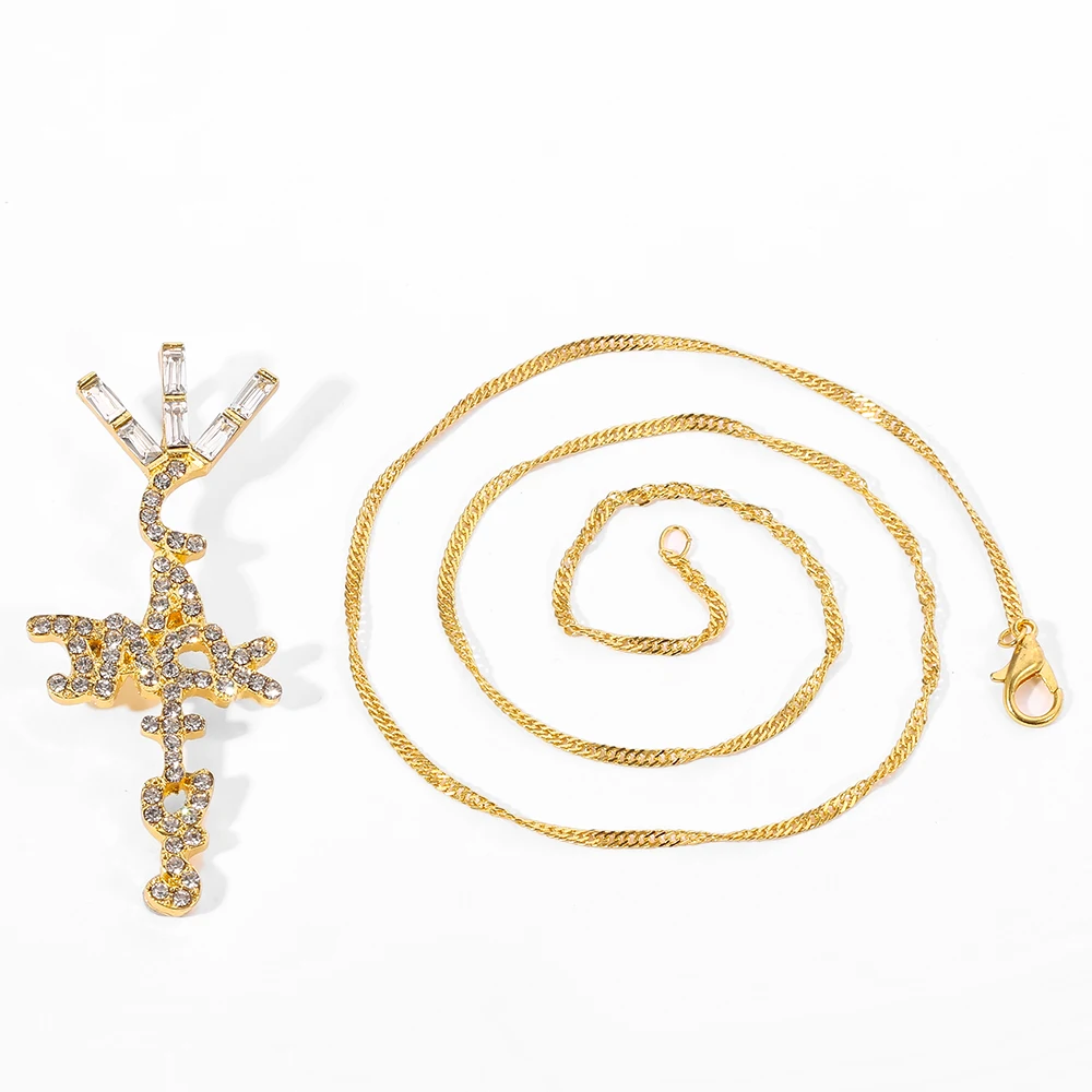 TRAVIS SCOTT CACTUS JACK サボテン ネックレス Hip Hop Singer Travis Scott With Cactus Jack Cross Zircon
