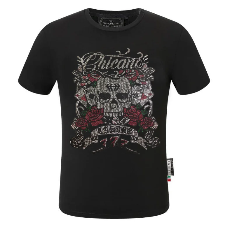 Camiseta Ajustada Para Hombre Con Calavera De Strass - Diseño Vintage Moderno, 95% Algodón 5% Elastano
