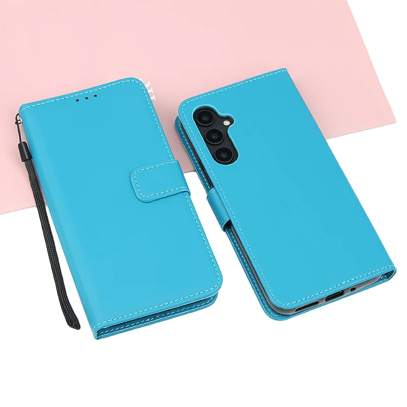 Magnetic Flip Leather Wallet Case with Solid Color and Skin Feel Finish