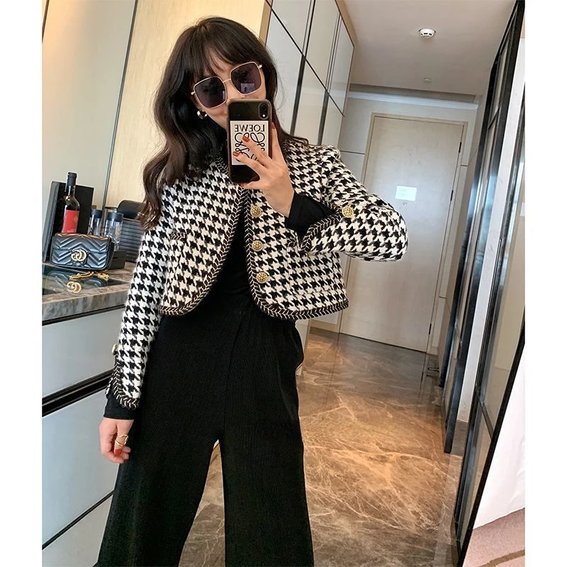 

Женский твидовый блейзер в клетку, укороченная элегантная офисная короткая приталенная верхняя одежда, куртка, весна-осень 2023, A06