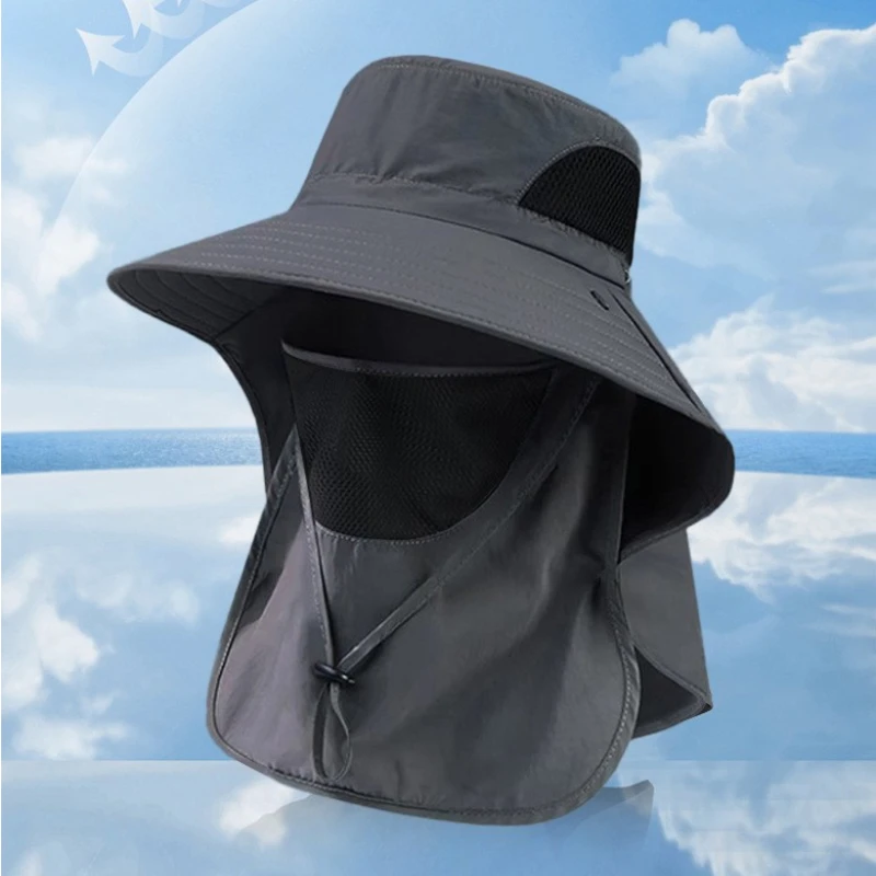 Breathable Caps Men Neck Flap Protection Climbing Fishing Hat Anti-UV Sun Protection Bucket Hat Wide Brim Outdoor Hiking Caps