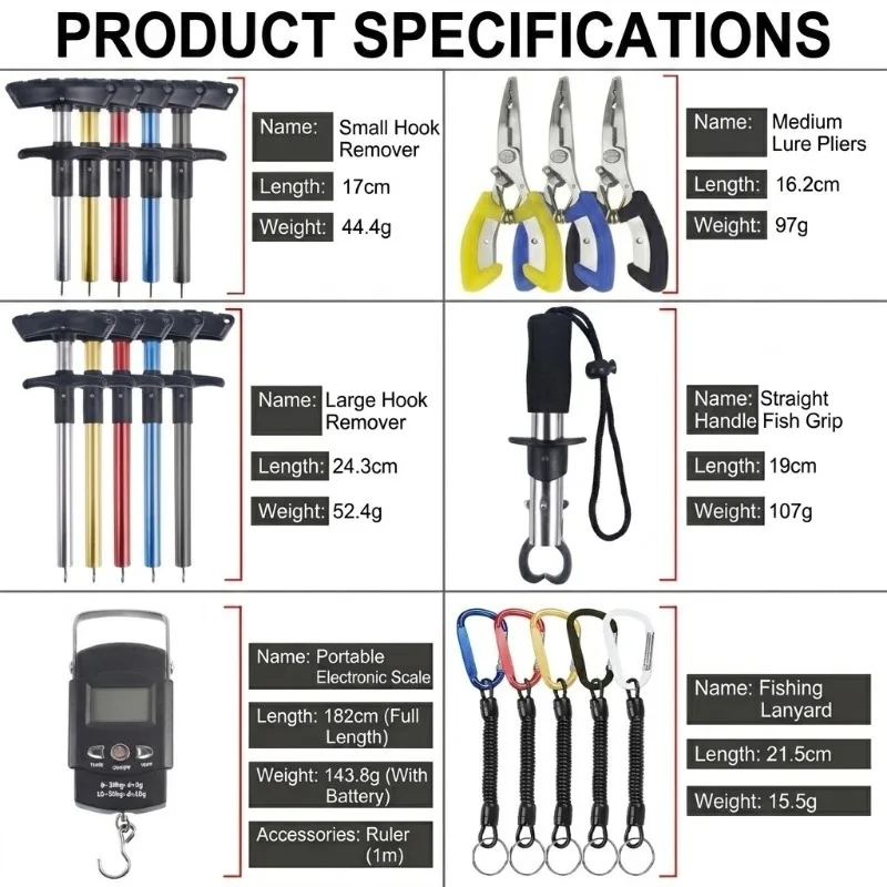 Kit d'outils pêcheur pro avec échelle numérique et pince bleue - Équipement résistant eau salée