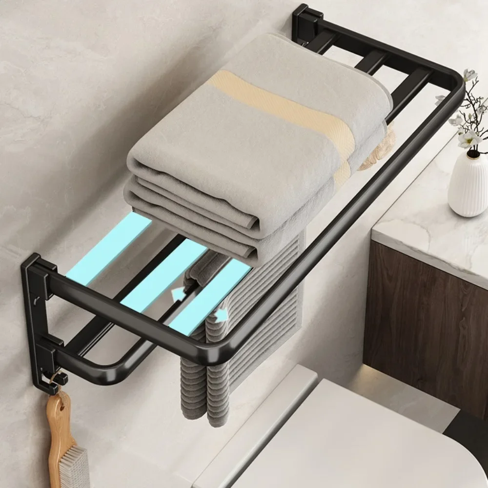 Black Towel Rack 40-60CM Double Folding Movable Bath Holder with Hook Wall Aluminum Shower Bar Hanger Rail Bathroom Accessories,towel rack,towel holder