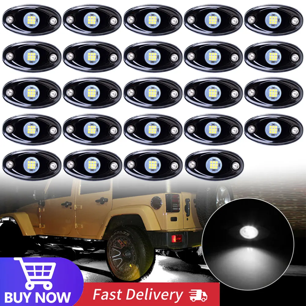 

24Pcs LED Rock Lights Waterproof 9Leds Underglow Light for Car Truck UTV SUV Offroad Boat Mototor Underbody Glow Trail Rig Lamp