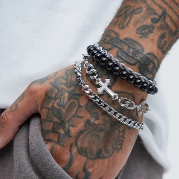 4-Piece Stainless Steel Bracelet Set – Punk, Hip-Hop & Streetwear Swag
