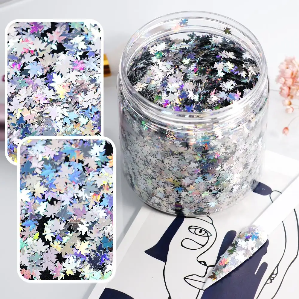 

50g/Bag Holographic Maple Leaf Shape Nail Sequins 3D Metallic Leaves Glitter Flakes For Nails Manicure Fall Nail Art Decorations