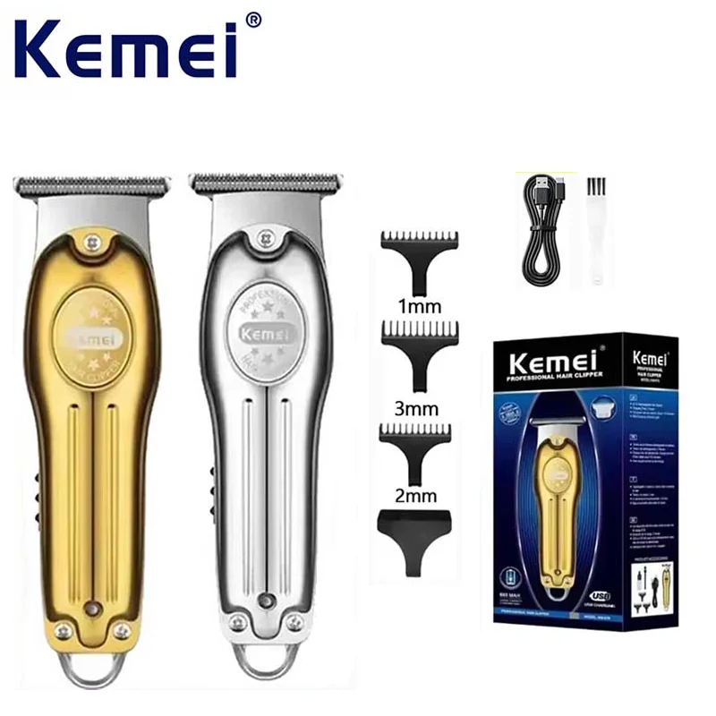 Wholesale Electric Gold Silver Color Trimmer Kemei KM-679 USB Charging Mini LCD Light Carving Scissors Hair Clipper_voghion.com