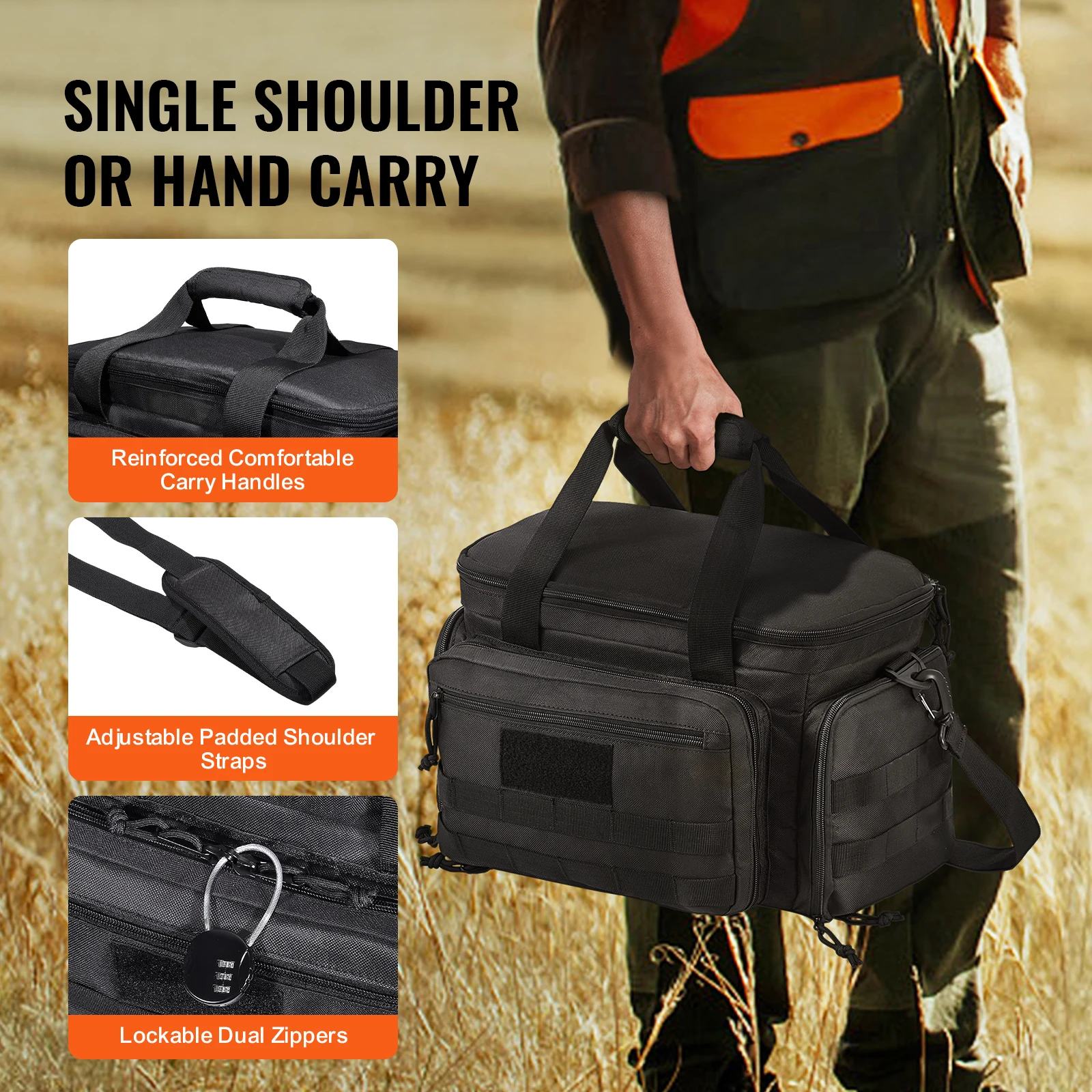 Range Bag for Pistols Tactical Gun Range Bag with 3 Detachable Baffles& 6 Magazines Shooting Handgun for Hunting duffel bag