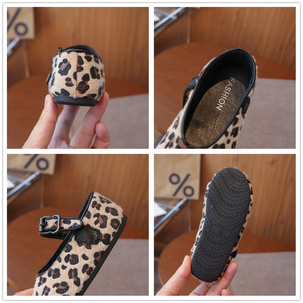Girls Leather Ballet Flats Shoes Animal Prints Soft Sole