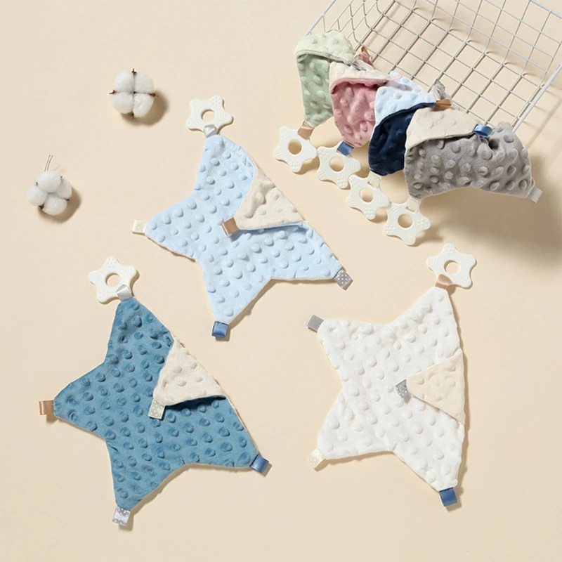 Baby Face Towel Soft Beans Cotton Newborn Appease Towel Comfort Sleeping Cuddling Blanket with Silicone Teether Kid Handkerchief