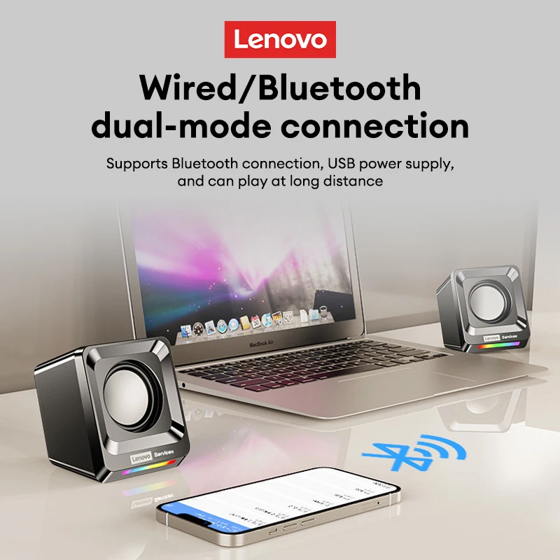 Lenovo A01 Computer Speakers Sound Box Wireless Bluetooth Surround Heavy Bass Loudspeaker Mini Portable with LED Light Subwoofer 4