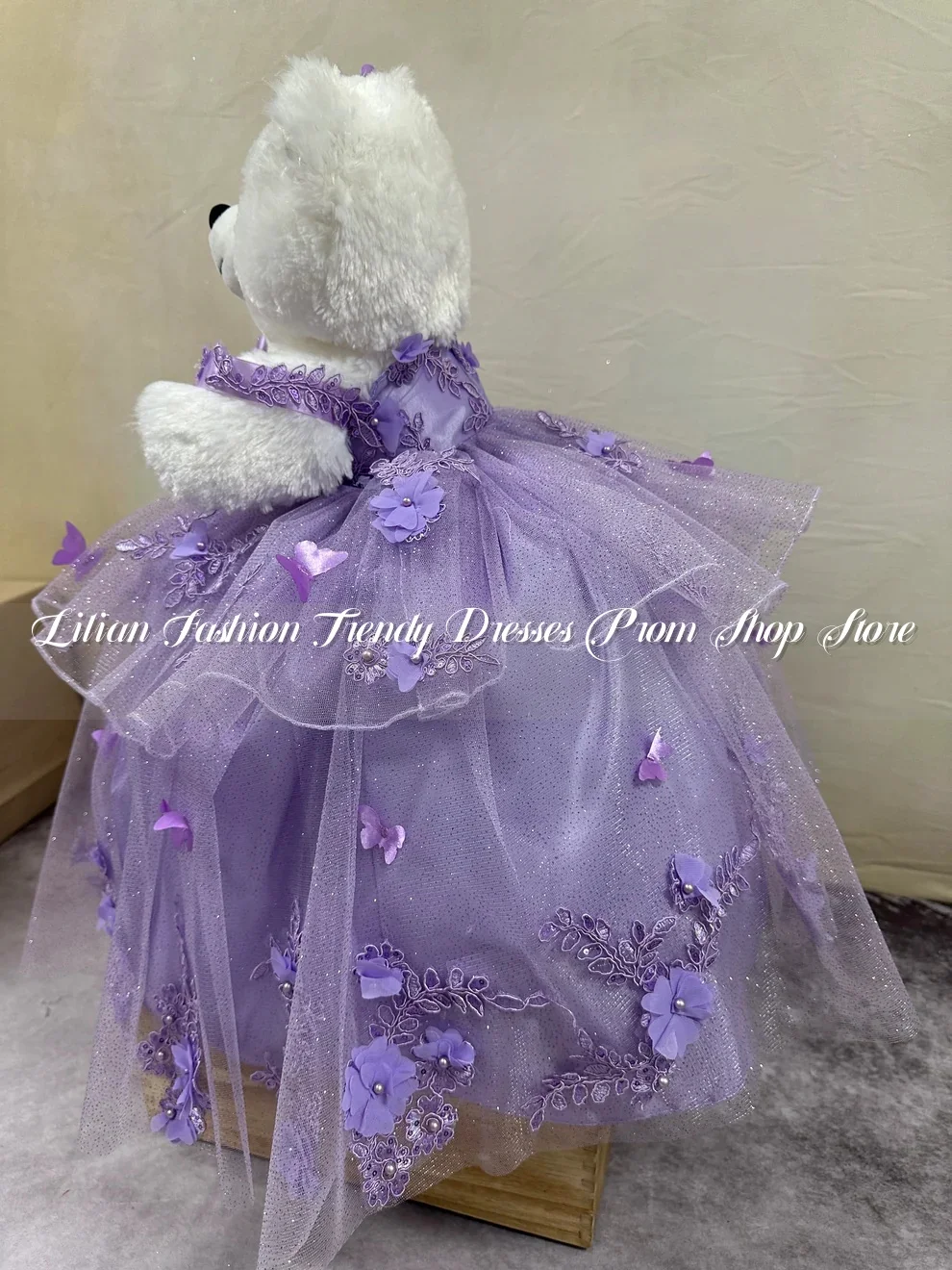 Mexican Purple Sweetheart Special Link Personalised Quinceanera Teddy Bear Dress Dreamy Floral Embroidered Tulle Customised