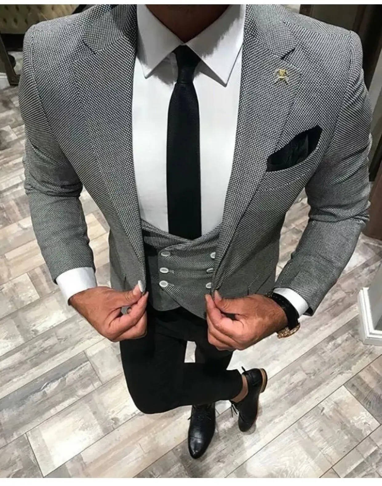 Men's Suit Plaid Notch Lapel(Jacket+Vest+Pants)