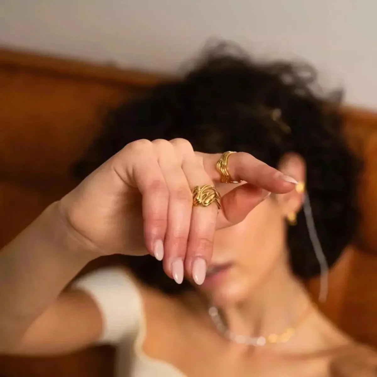 Trend Gold Color Stainless Steel Multi Layer Texture Rings for Women Hollow Wide Finger Ring Wedding Party Jewelry Gift 2025 New