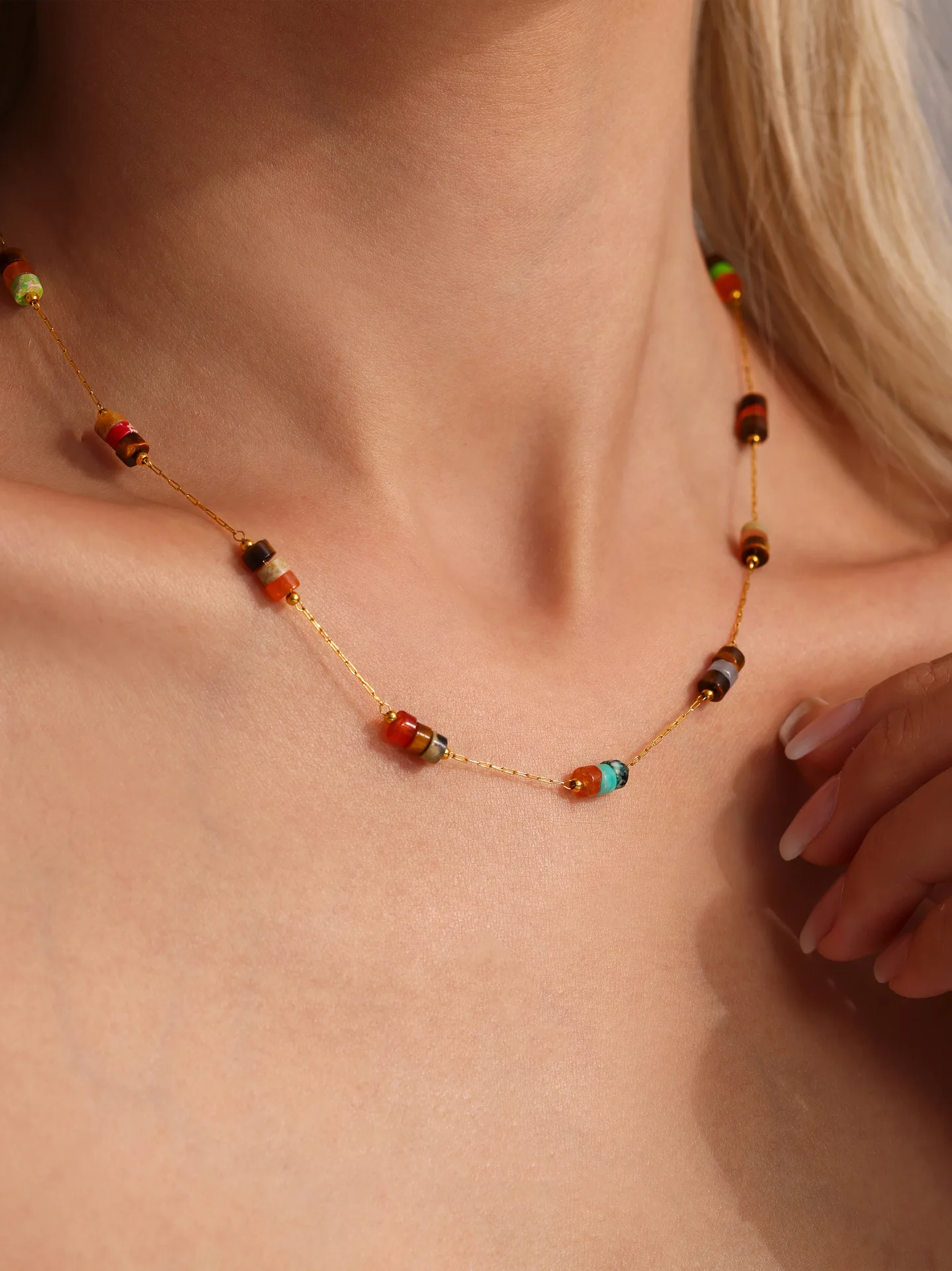 Riesenrad Maillard ethnische Kette Halskette für Frauen Natursteine 18 Karat vergoldet Edelstahl Charm Schmuck Geschenk – Detail 3