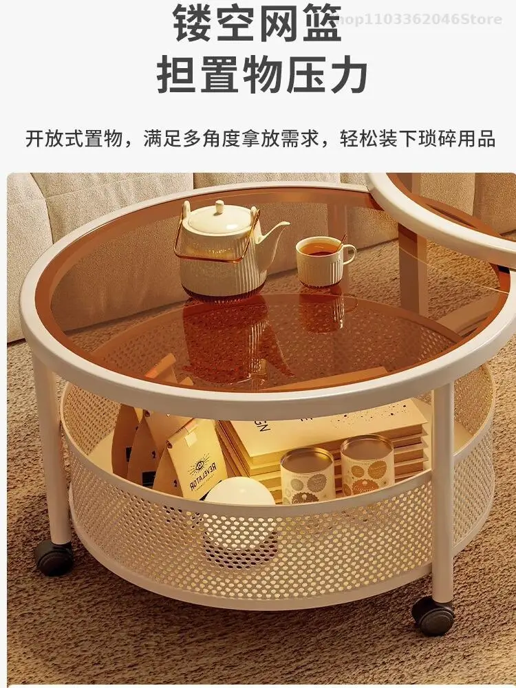 Small Apartment Cream Style Changhong Glass Movable Sofa Side Table Coffee Table Combination Creative Corner