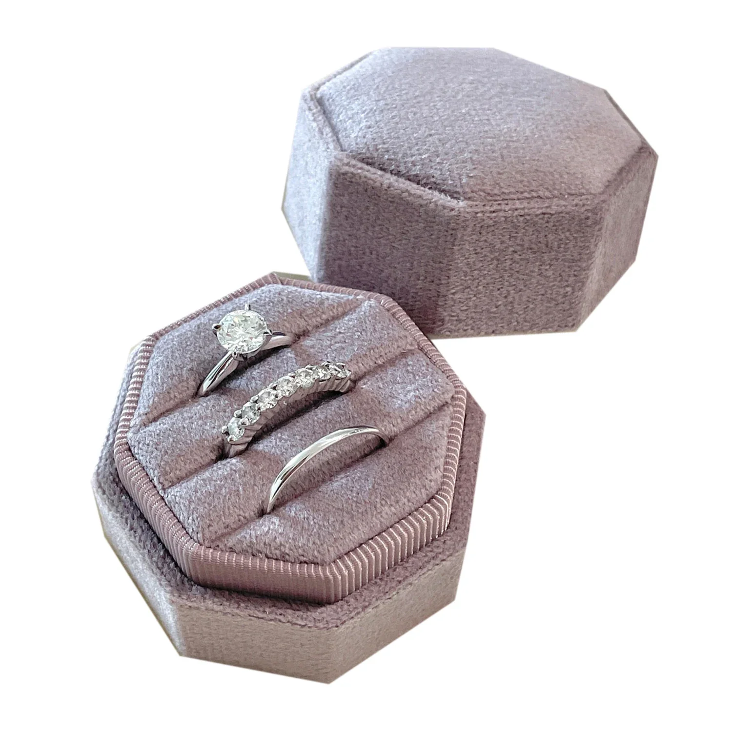 Octagon Velvet Jewelry Box Muti Color Three Slots Double Ring Storage Case Wedding Ring Display for Woman Gift Earrings Package kraft paper boxes