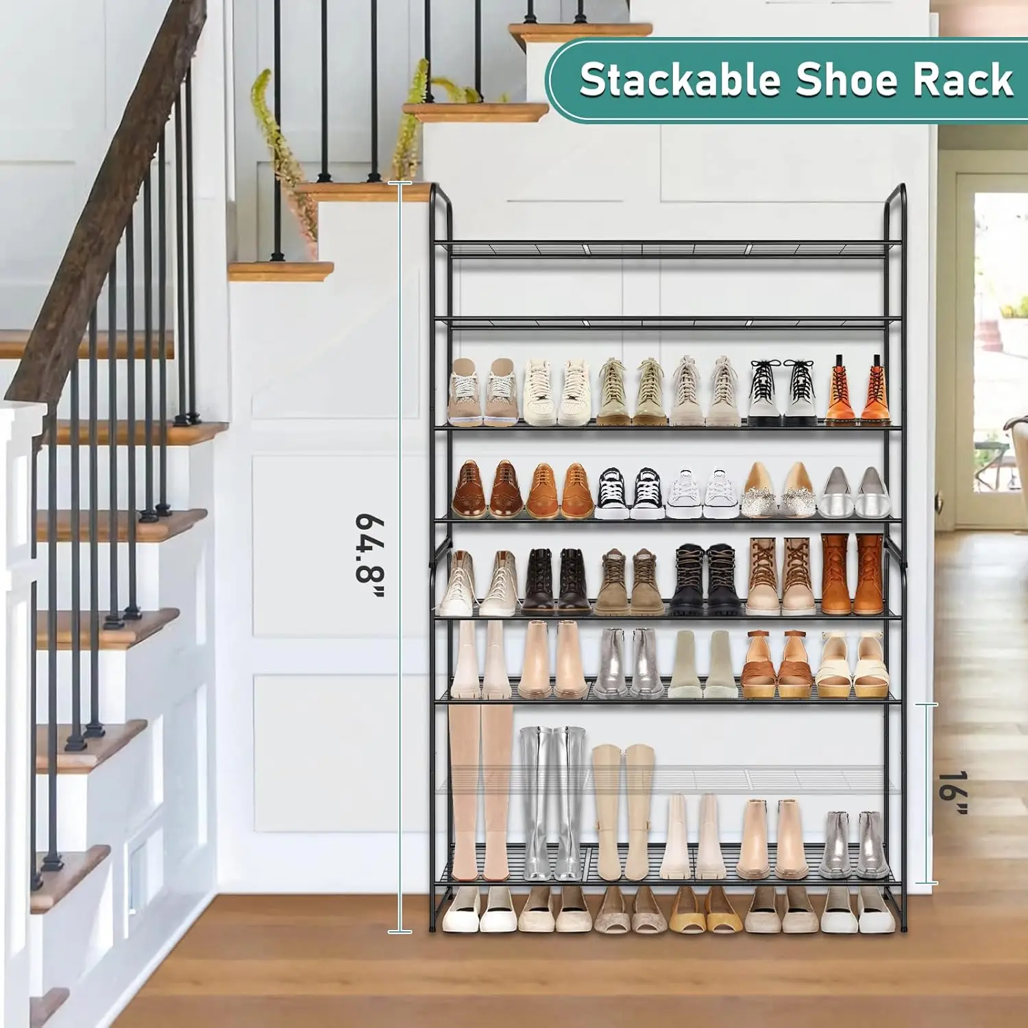 4 Tier Long Shoe Organizer for Closet, Metal Shoe Rack Wide Shoe Storage Organizer 30-Pairs 2