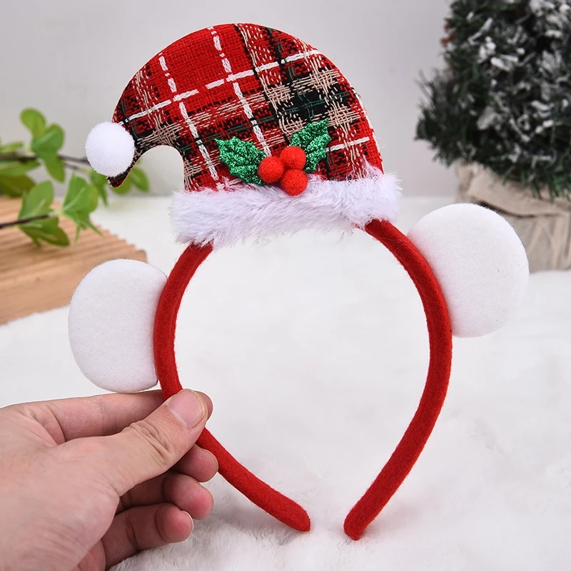 

Красная клетчатая шляпа, повязка на голову, Рождественская Детская большая металлическая пряжка, товары для рождественской вечеринки