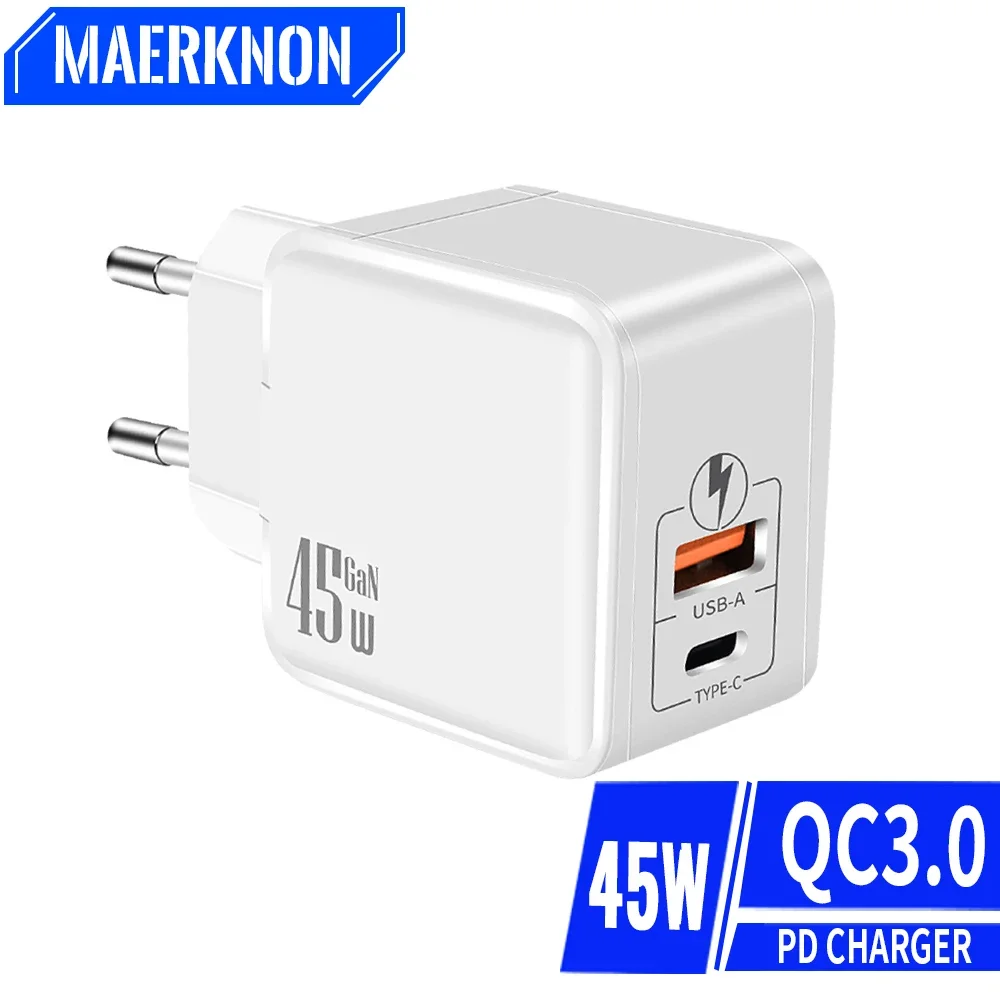 Caricabatterie Usb Fast Gan Da 45W Adattatori Per Caricabatterie Da Muro Di Tipo C Pd A Doppia Porta Per Iphone 15 Caricabatterie Per Telefono Xiaomi 