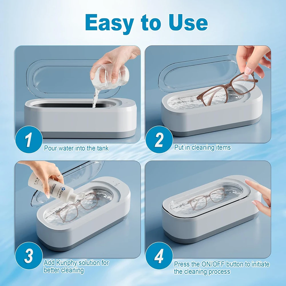 KUNPHY Ultrasonic Cleaning Machine Household 350ML 46KHz Vibration Cleaning Multifunctional Glasses Jewelry Deep Cleaning Tool 4