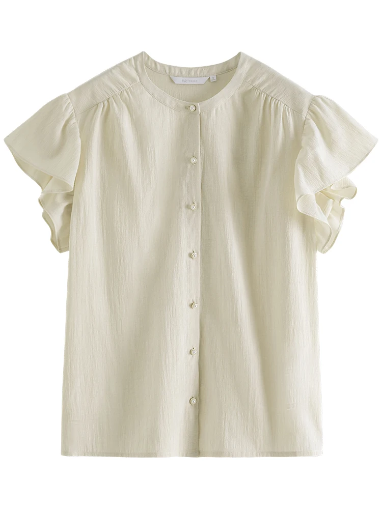 FSLE Flying Sleeves Temperament Shirt Women's Summer 2023 New Ruffled Round Neck Top White Women Casual Loose Women Tops